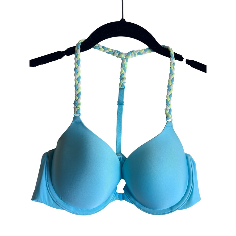 Victoria's Secret Demi Bra 36B Blue Braided Racerback Front Close Womens